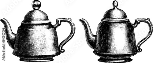 Vintage engraved teapot set - retro design for home decor and collectibles