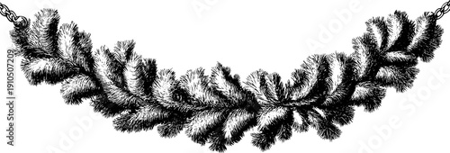 Vintage hand drawn tinsel garland silhouette for festive decoration design
