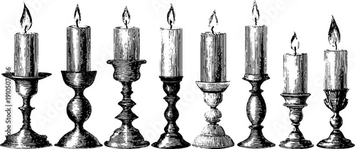 Vintage engraved wedding candles set for elegant celebrations and decor