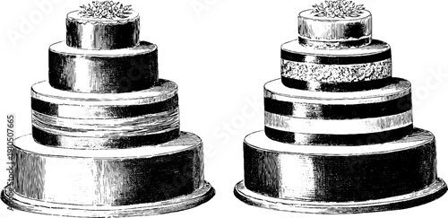 Vintage wedding cake engraving set for invitations and decor
