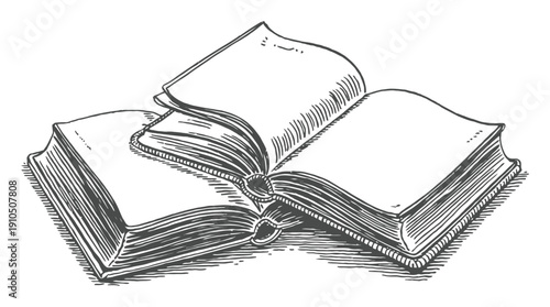 Vintage Illustration of Three Open Books Stacked Together