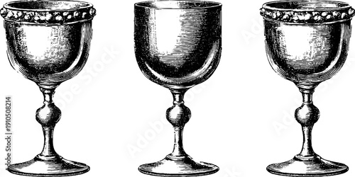 Vintage wine glasses set - detailed engraved illustration for posters and labels