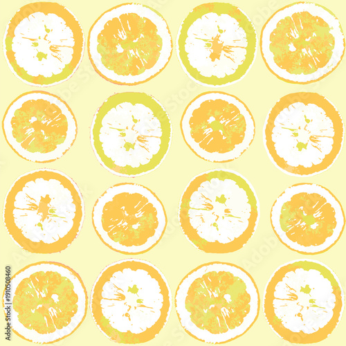 Fresh Lemon Slice Seamless Pattern on Light Yellow Background