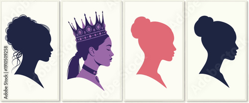 Four silhouettes representing diverse hairstyles and cultural crowns