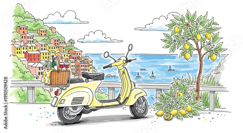 Yellow Scooter Parked Near Lemon Tree.