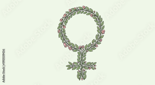 Symbolic wreath surrounding a female gender sign with floral decorations