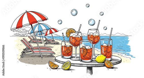 Cocktails on a Beachside Table Setting.