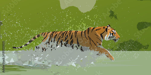 A majestic tiger leaps through water creating a dynamic splash