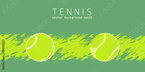 Tennis balls and the word tennis on a bright green background
