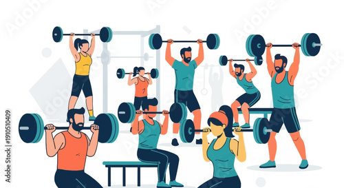 Group of Men Lifting Weights Together.
