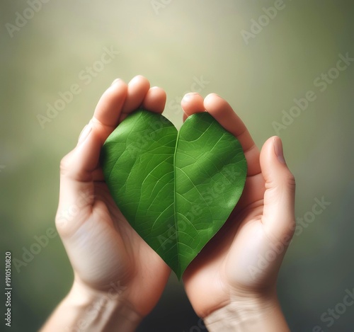 Wallpaper Mural Human hands gently holding small green leaf shaped like heart, sustainability concept Torontodigital.ca