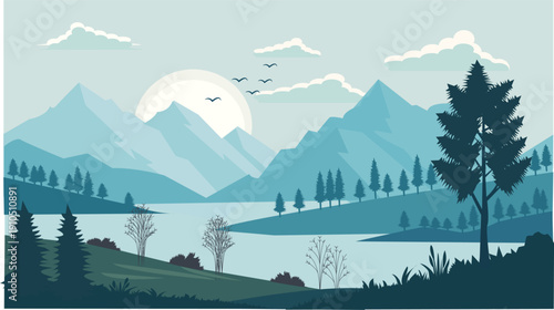 Flat vector mountain landscape illustration