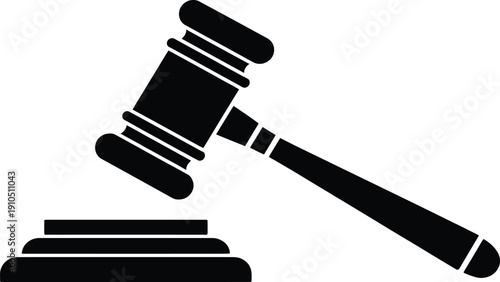Judge Gavel and Sound Block Silhouette Icon, Symbol of Justice, Law, Legal Authority, Courtroom Proceedings, Auction Hammer, and Legislation Concept.
