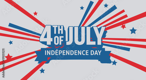 4th of July Independence Day banner, patriotic stars and stripes vector illustration, American flag colors, festive holiday design for poster or social media, overlay effect Isolated on transparent 