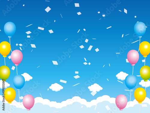 正月, 年賀状, 空, 雲, フレーム, 紙吹雪, 青空, 干支, 風景, 年賀, 新年, 自然, かわいい, 素材, 枠, 背景,