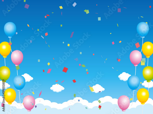 正月, 年賀状, 空, 雲, フレーム, 紙吹雪, 青空, 干支, 風景, 年賀, 新年, 自然, かわいい, 素材, 枠, 背景,