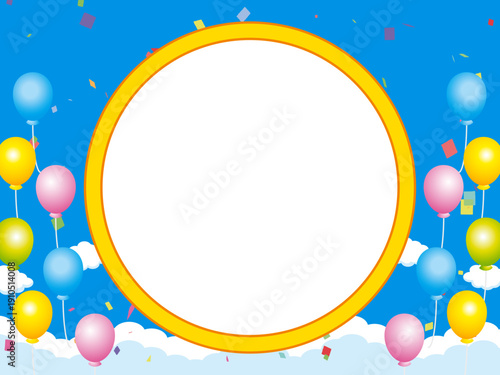 正月, 年賀状, 空, 雲, フレーム, 紙吹雪, 青空, 干支, 風景, 年賀, 新年, 自然, かわいい, 素材, 枠, 背景,