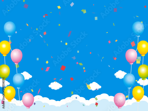 正月, 年賀状, 空, 雲, フレーム, 紙吹雪, 青空, 干支, 風景, 年賀, 新年, 自然, かわいい, 素材, 枠, 背景,