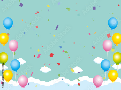 正月, 年賀状, 空, 雲, フレーム, 紙吹雪, 青空, 干支, 風景, 年賀, 新年, 自然, かわいい, 素材, 