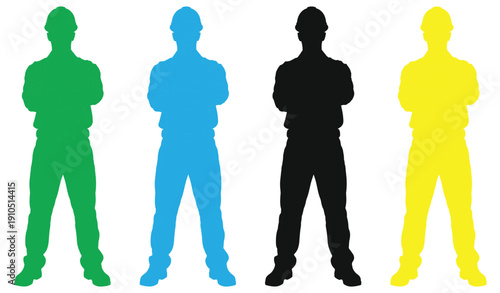 Construction worker protest silhouette vector, labor rights icon, hard hat unity pose, black illustration, industrial strike, tools, signs.