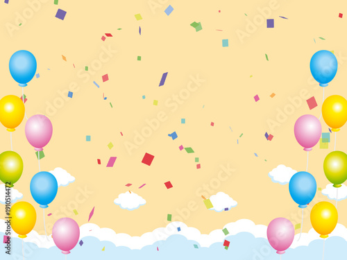 正月, 年賀状, 空, 雲, フレーム, 紙吹雪, 青空, 干支, 風景, 年賀, 新年, 自然, かわいい, 素材, 枠, 背景,