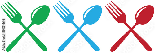 Black silhouette tableware vector illustration set featuring spoon and fork, minimalist kitchen utensil icons, simple dining cutlery for restaurant, cafe, food service, transparent background.