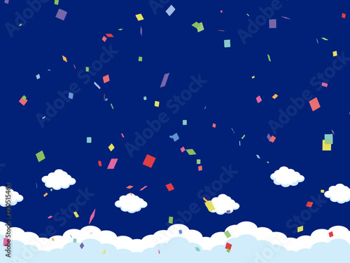 正月, 年賀状, 空, 雲, フレーム, 紙吹雪, 青空, 干支, 風景, 年賀, 新年, 自然, かわいい, 