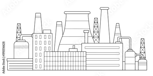 Factory building exterior graphic black white isolated sketch illustration vector 