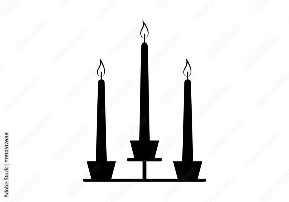 Fototapeta premium Silueta de candelabro con tres velas encendidas de color negro