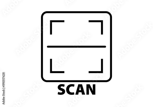 Icono de escaneo de código de barras o código qr con marco cuadrado y texto inferior 