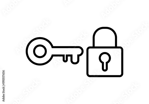 Llave y candado cerrado de trazo negro para conceptos de seguridad y privacidad