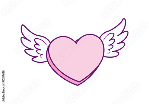 Corazón rosa con alas extendidas y borde morado 