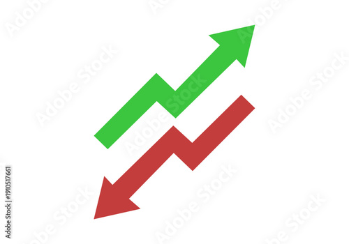 Flechas de tendencia financiera en color verde y rojo 