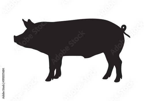 Silueta negra de un cerdo de pie vista de perfil 