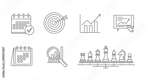 Business Strategy Planning and Analysis Icons Set.