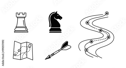 Chess Piece and Navigation Symbols Illustration.