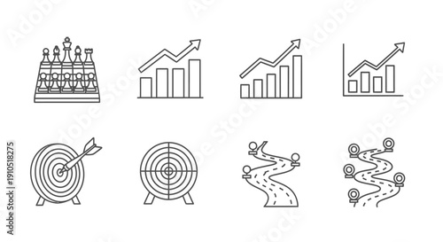 Simple Line Icons Representing Business and Goals.