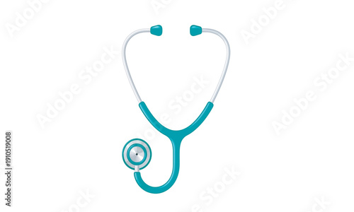 A clean and professional vector illustration of a medical stethoscope. The tubing is a vibrant teal or seafoam green color, while the chest piece and binaurals are rendered in polished silver and grey