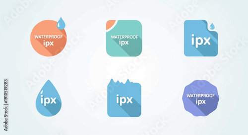 Flat design icons representing water protection and file types with shadows