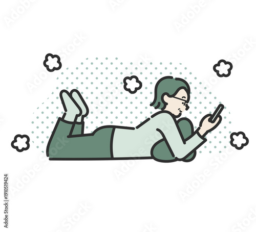 心地よい床暖房で寛ぐ40代女性のイラスト