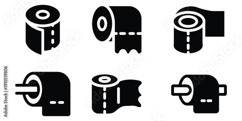 Toilet roll tissue paper icon. Silhouette of toilet tissue paper icon vector set symbol design. Soft and clean sanitary tissue symbol. Vector illustration.
