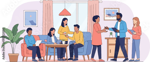 Diverse group of people collaborating in a modern indoor space