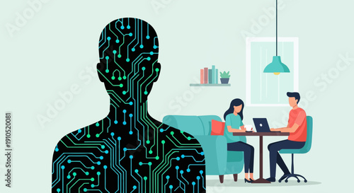 Digital human silhouette with circuit board patterns