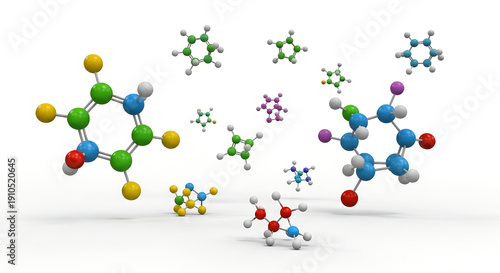 Wallpaper Mural Abstract visualization of various chemical molecules and atoms floating in space. Torontodigital.ca