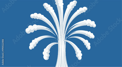 A white fountain illustration on a blue background, viewed from the front, showcasing decorative design elements in a graphic representation