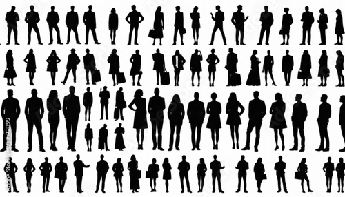 Diverse People Black Silhouette Set on White Background