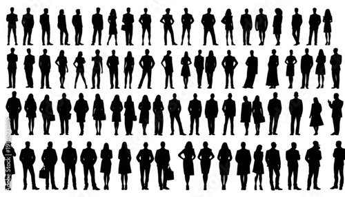Diverse People Black Silhouette Set on White Background