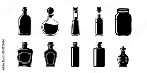 A collection of various perfume bottles and containers displayed in a grid arrangement