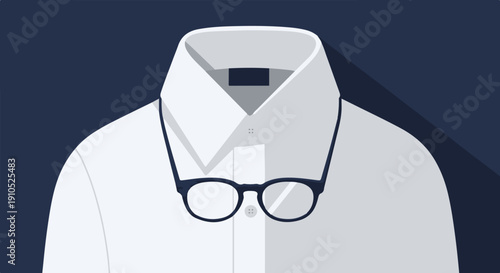 Flat illustration of a crisp white button-down shirt with glasses