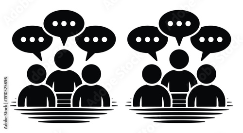 Black and White Iconography of People Communicating with Speech Bubbles
